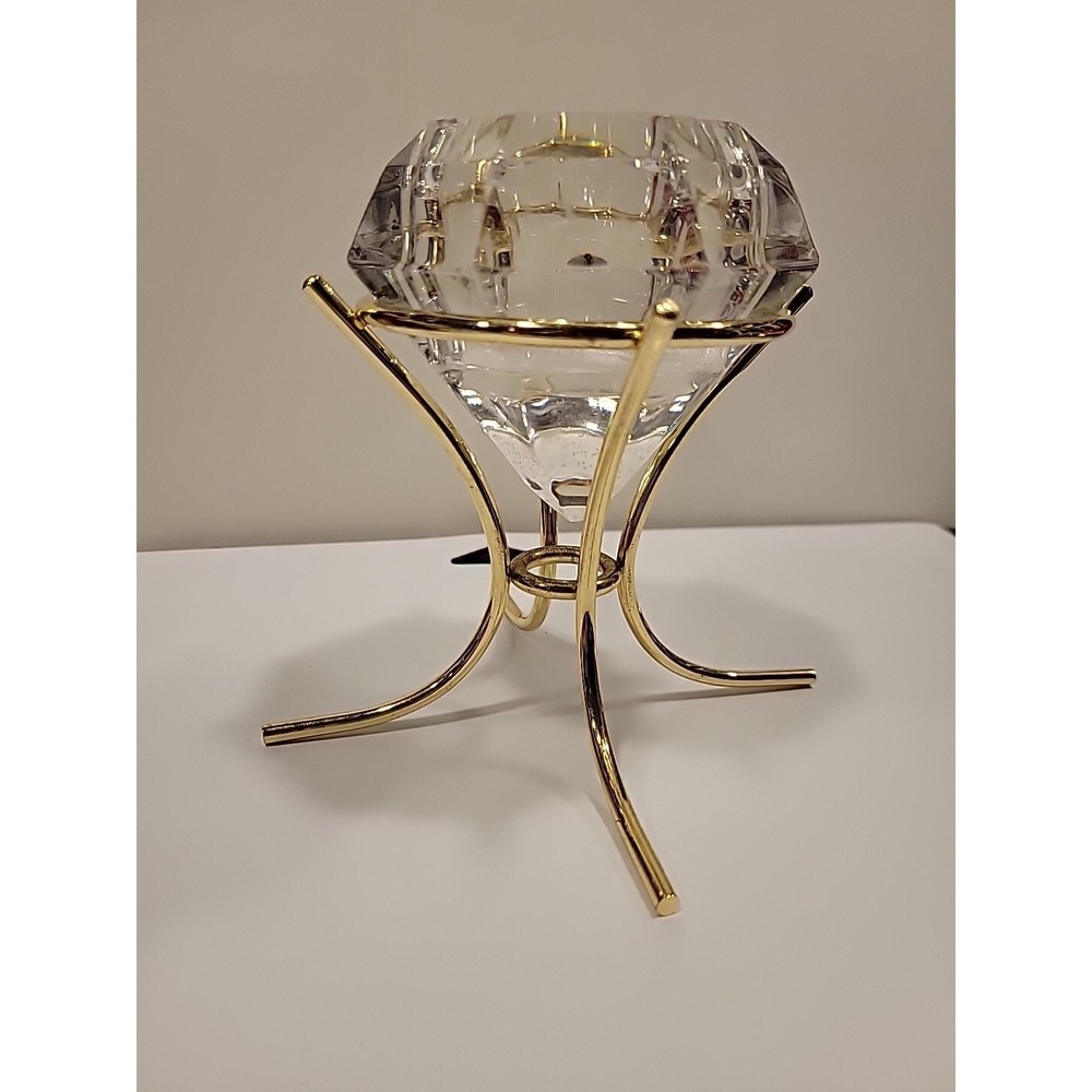 PartyLite Solitaire Diamond Crystal Tealight Candle Holder Glass Gold Stand 4.5" - Picture 3 of 4